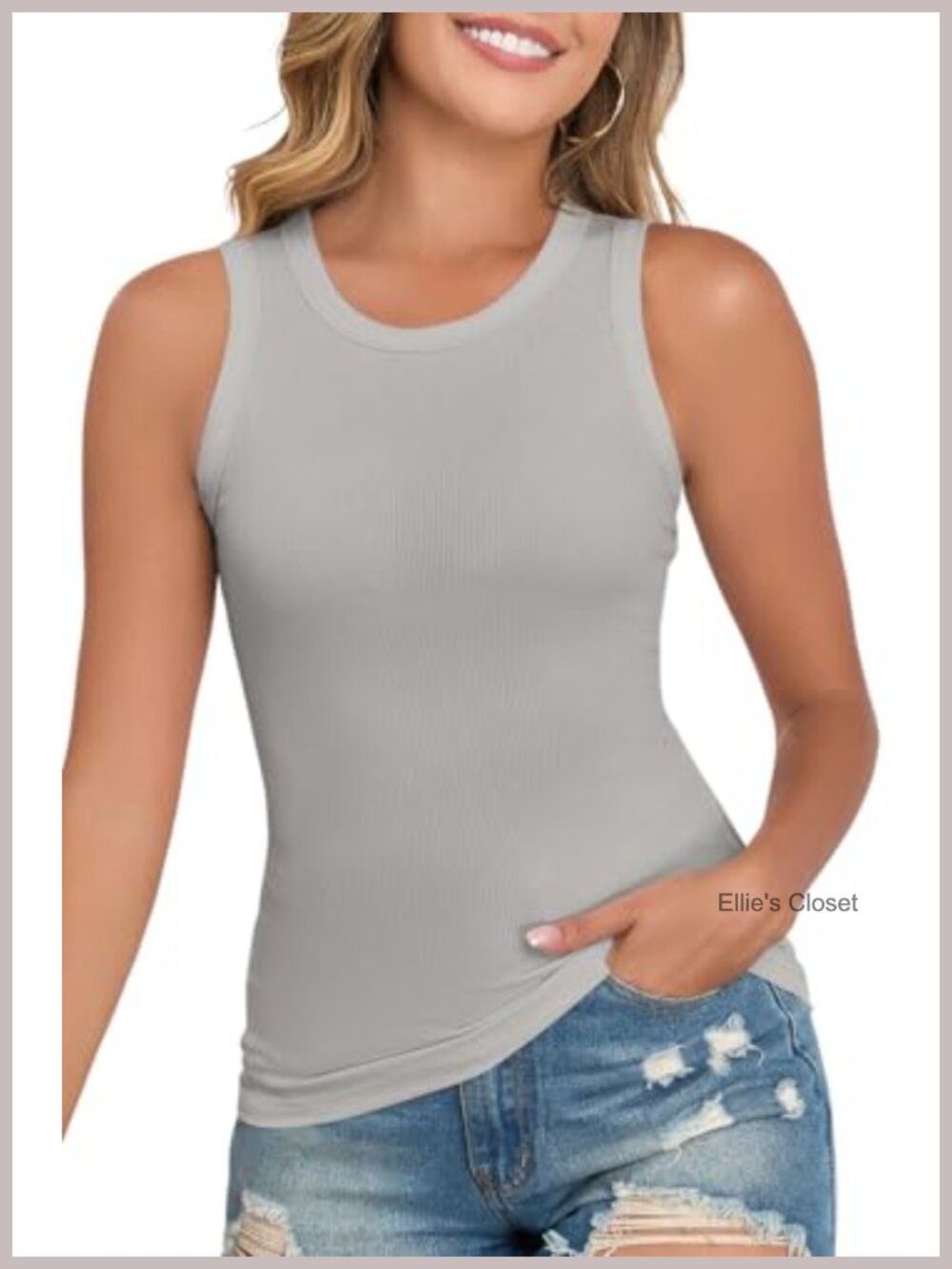 Ribbed Knit Tank Top Sleeveless Crew Neck Casual